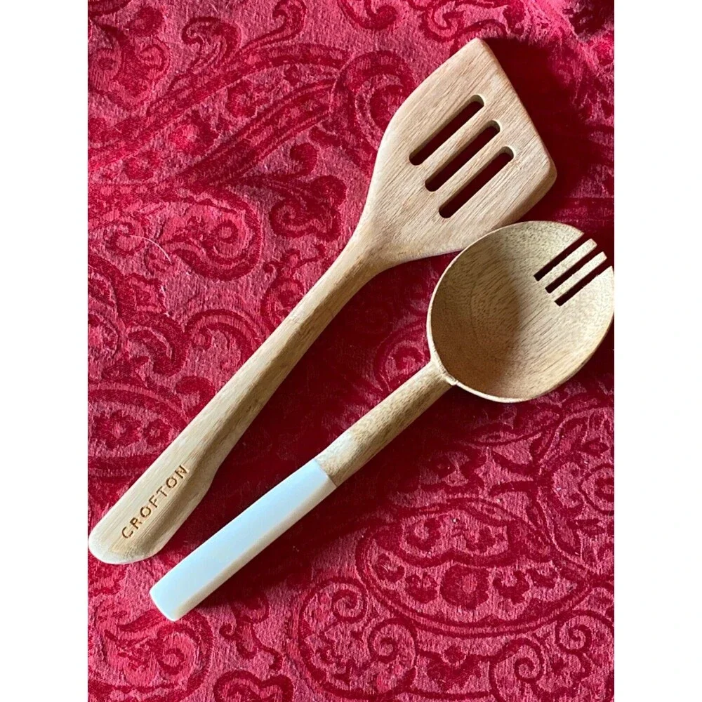 Crofton marble handled salad spoon fork and bamboo spatula
